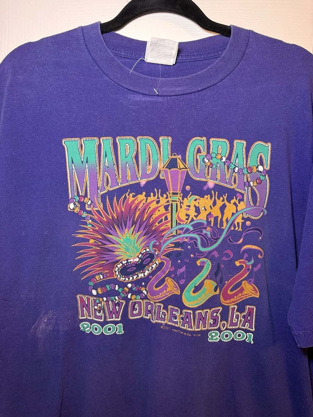 Jerzees Mardi Gras New Orleans 2001 T-Shirt Purple Heavyweight Cotton